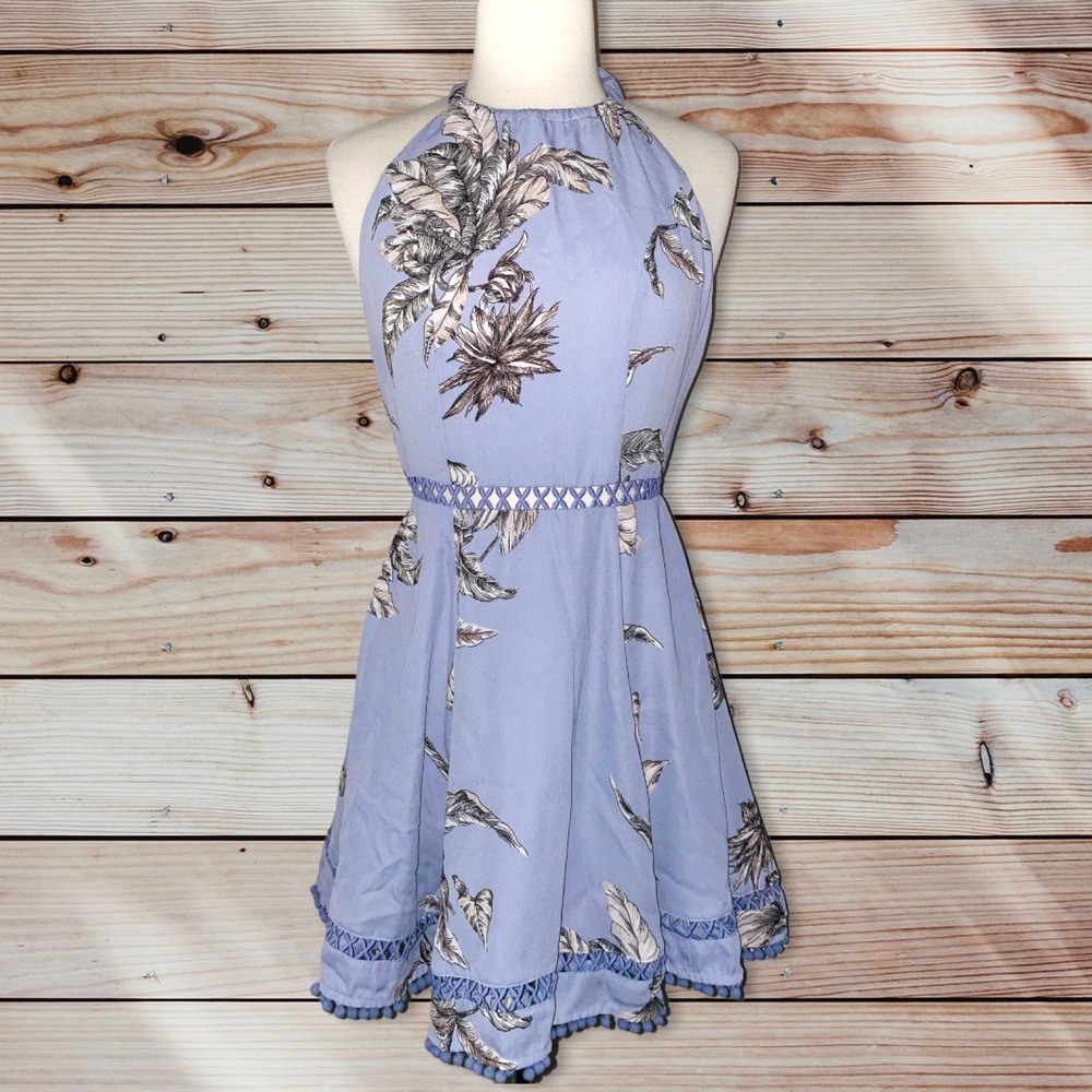 FP3‎ Tularosa dress purple flower small women's back out open Pom Pom preppy